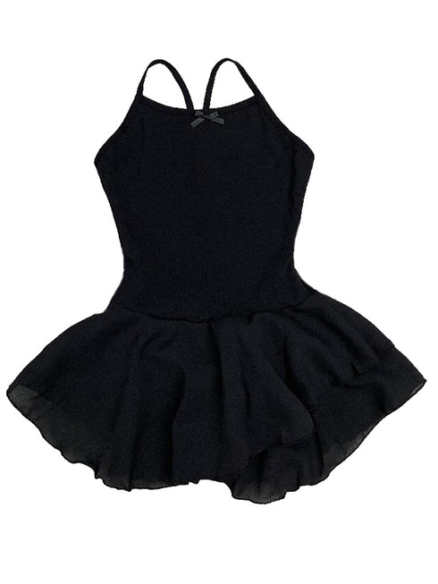Little Girls Black Skirted 2 Layer Spaghetti Leotard 1T-8 - SophiasStyle.com